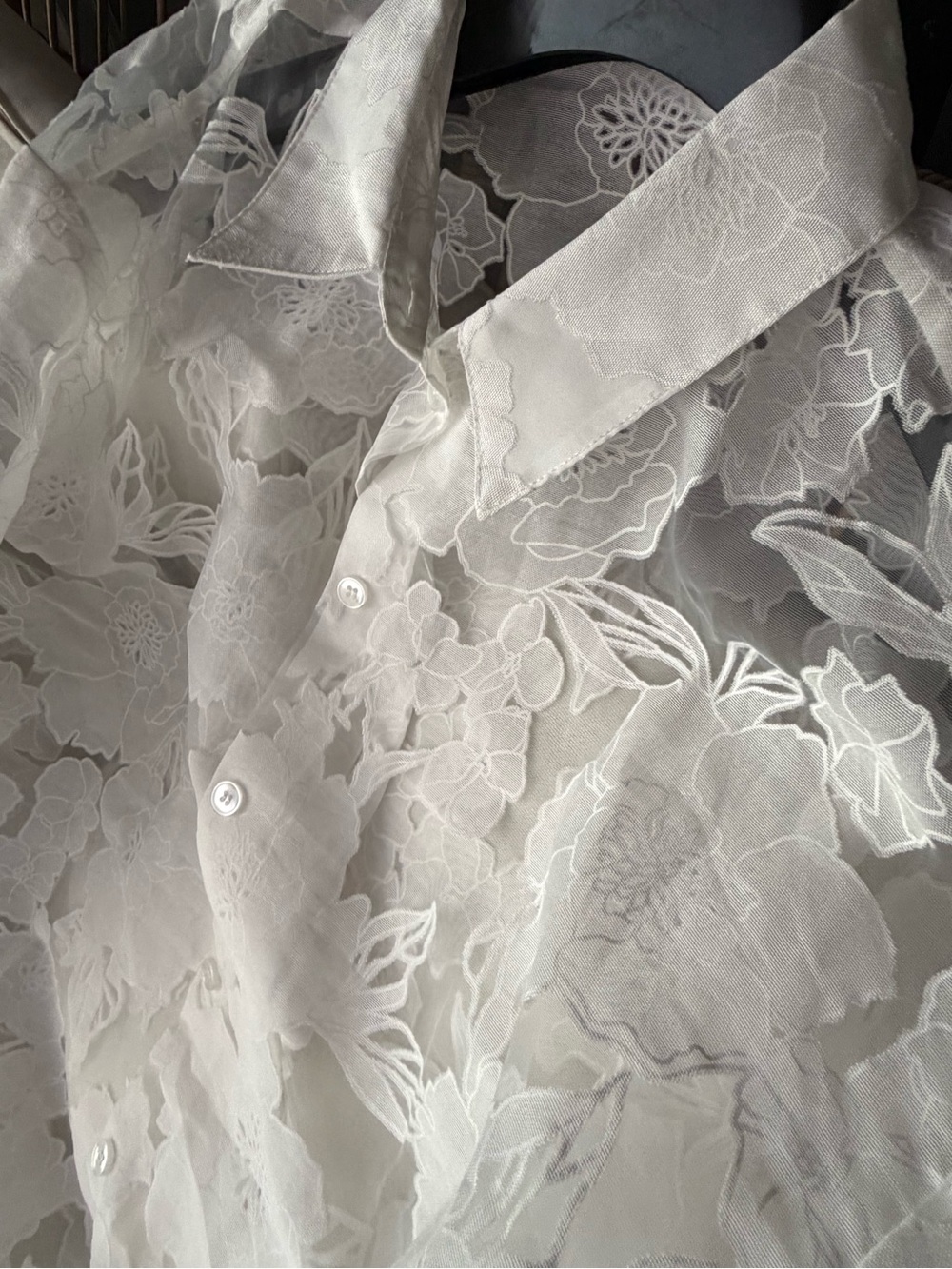 JLUXLABEL White Sheer Floral Lace Button-Down Shirt - Picture 9 of 14